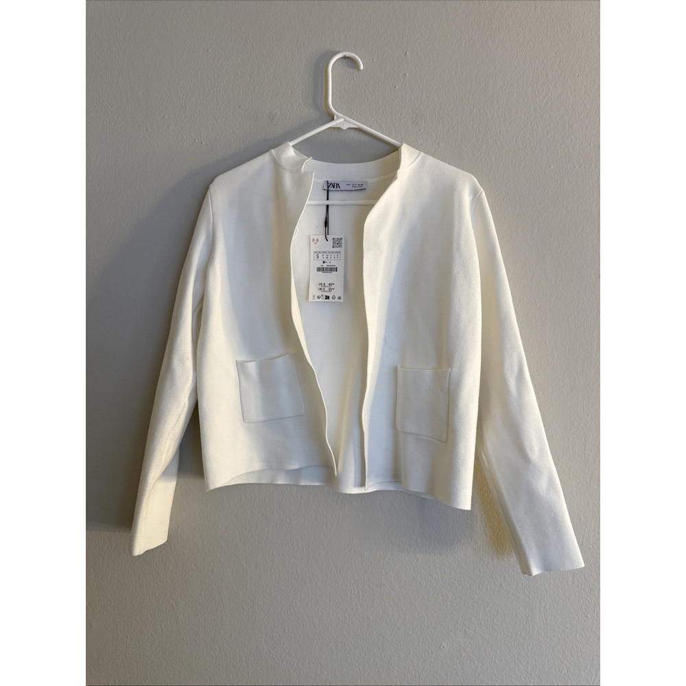 Zara Womens Jacket White Open Front  Long Sleeve Size S Little‎ Dirty See Pics